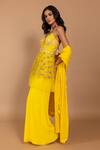 Varun Bahl_Yellow Georgette Embroidered Floral V Peplum Jumpsuit With Dupatta  _Online_at_Aza_Fashions