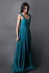 Swatee Singh_Blue Georgette Solid Sweetheart Neck Pleated And Ruched Gown _Online_at_Aza_Fashions