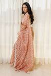 Paaprika_Peach Organza Leheriya And Embroidered Chevron Pattern & Thread Saree  _Online_at_Aza_Fashions