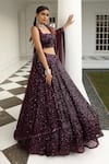 Miku Kumar_Wine Silk Hand Embroidered Sequin All Over Bridal Lehenga Set  _Online_at_Aza_Fashions