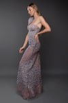 Anjum Qureshi_Pink Satin Hand Embroidered Sequin One Shoulder Sheath Gown _Online_at_Aza_Fashions