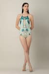 Limerick by Abirr N' Nanki_Multi Color 82% Polyester Print Peacock And Paisley Theo Neck Monokini  _Online_at_Aza_Fashions