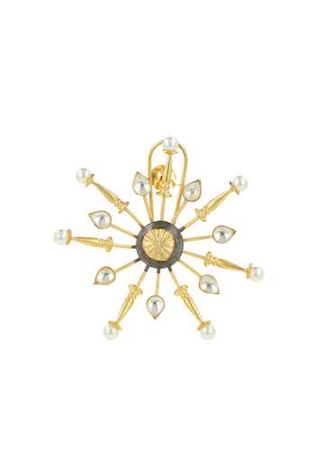Ishhaara_Gold Plated Diamonds, Pearls Ornamental Star Pattern Earrings _at_Aza_Fashions