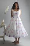 KHAT_White Poplin Cotton Tiered Polka Pattern Dress_Online_at_Aza_Fashions