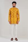 Shreyansh Designs_Yellow Cotton Silk Embroidery Motif Kurta _Online_at_Aza_Fashions