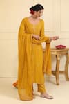 Esha Koul_Yellow Georgette Embroidered And Embellished Chikankari Notched Kurta Pant Set _Online_at_Aza_Fashions