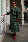 Jodi_Green Cotton Embroidery Open Neck Hand Block Printed Midi Dress _Online_at_Aza_Fashions