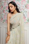 Paaprika_Green Georgette Handwoven And Hand Embroidered Chikankari Thread & Saree  _Online_at_Aza_Fashions