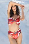 Tizzi_Red Wonder Fabric 80% Printed Floral Sweetheart Twisted Bikini Set  _Online_at_Aza_Fashions