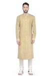 A!A By Abrar Ali_Beige Pure Silk Brocade Woven Floral Motifs Mandarin Collar Sherwani  _Online_at_Aza_Fashions