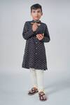 Tiber Taber_Black Cotton Embroidery Chevron Kurta With Pyjama _Online_at_Aza_Fashions