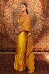 Aditi Gupta_Yellow Satin Woven And Embroidered Jamawar Pre-draped Pallu Saree With Blouse _Online_at_Aza_Fashions