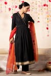 Marche_Black Kurta And Pant  Cotton V Neck Kalidar Angrakha Set _Online_at_Aza_Fashions