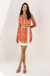Kritika Madan Label_Orange Royal Georgette Printed Checkered Banana Crepe Skirt Set _Online_at_Aza_Fashions