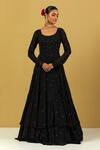 Ikshita Choudhary_Black Georgette Embroidery Scoop Neck Layered Anarkali With Dupatta _Online_at_Aza_Fashions