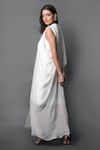 Swatee Singh_White Crepe Fringe Round Neck Asymmetric Dress _Online_at_Aza_Fashions