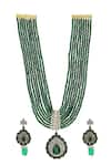 Ishhaara_Green Diamonds, Stones American Embellished Necklace Set _Online_at_Aza_Fashions