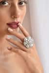 Gwacy_Silver Plated Zirconia Floral Solitaire Ring _Online_at_Aza_Fashions