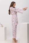 Dawn And Dusk_Pink Cotton Printed Spirit Blazer  Lapel Collar And Pant Set _Online_at_Aza_Fashions