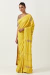 Label Earthen_Yellow Chiniya Silk Embroidered Floral Geeta Saree With Mehar Blouse _Online_at_Aza_Fashions