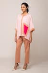 Ekavira_Pink Modal And Chameli Asymmetric Hem Shirt & Iris Brown Pant Set _Online_at_Aza_Fashions