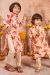 Shop_All Boy Couture_Beige Georgette Floral Printed Kurta With Pyjama_at_Aza_Fashions
