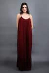 Swatee Singh_Maroon Georgette Solid Round Pleated Hem Gown _Online_at_Aza_Fashions