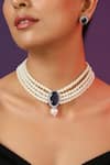 Swabhimann_Blue Zari, Pearls Embellished Necklace Set _Online_at_Aza_Fashions