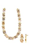 Ishhaara_Gold Plated Pearl Marble Effect Necklace Set_Online_at_Aza_Fashions