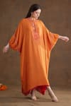 Nikasha_Orange 100% Viscose Georgette Embroidery Floral Keyhole Applique Kaftan Dress _Online_at_Aza_Fashions