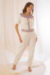 Vaani Beswal_Off White Plain Straight Fit Trouser With Embroidered Belt _Online_at_Aza_Fashions