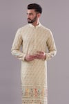 Kasbah_Cream Georgette Embroidered Chikankari Paisley Kurta _Online_at_Aza_Fashions