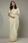 Buy_I am Design_Ivory Silk Organza Hand Embroidered Floral Pattern French Vanilla Saree_Online_at_Aza_Fashions