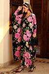Sanam_Black Silk V-neck Audrey Large Blossom Pattern Kaftan And Pant Set _Online_at_Aza_Fashions