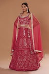 Buy_Two Sisters By Gyans_Pink Georgette, Net Sequins, Beads Round Neck Embroidered Lehenga Set _at_Aza_Fashions