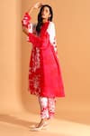 Moh India_Magenta Cupro Printed Floral Round High Neck Colorblock Tunic And Trouser Set _Online_at_Aza_Fashions
