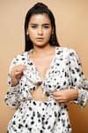 AHI Clothing_White Cotton Silk Printed Geometric V Neck Jacket Dress _Online_at_Aza_Fashions