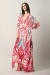 Limerick By Abirr N' Nanki Multi Color Crepe Plunge Neck Danya Paisley And Peacock Print Kaftan Online at Aza Fashions Limerick By Abirr N' Nanki_Multi Color Crepe Plunge Neck Danya Paisley And Peacock Print Kaftan _Online_at_Aza_Fashions
