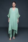 Buy_Sanjev Marwaaha_Green Modal Embellished Beads V Neck Geometric Embroidered Kaftan Set _Online_at_Aza_Fashions