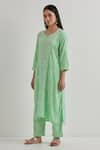 Priya Chaudhary_Green Cotton Embroidered Chikankari Notched Neck Kurta Set _Online_at_Aza_Fashions