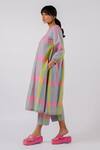 Tussah By Siddhi Shah_Multi Color Cotton Checkered V Neck Box Pleat Kurta With Pant  _Online_at_Aza_Fashions