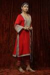 Shikhar Sharma Red Silk, Georgette, Chanderi Pearls, Gota Patti, Embroidered Kurta Pant Set Online at Aza Fashions Shikhar Sharma_Red Silk, Georgette, Chanderi Pearls, Gota Patti, Embroidered Kurta Pant Set _Online_at_Aza_Fashions