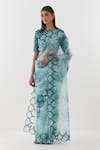 Amisha Kothari_Blue Saree Silk Organza Printed Floral Dori Embroidered Border _Online_at_Aza_Fashions