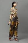 Buy_AK-OK_Yellow Chiffon High Neck Abstract Print Top And Joggers Set _Online_at_Aza_Fashions