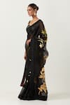 Label Earthen_Black Organza Silk Floral Sweetheart Jugnu Patchwork Saree With Blouse  _Online_at_Aza_Fashions