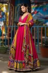Irrau By Samir Mantri_Pink Chanderi, Chiffon Embroidery, Sequins, Cut Anarkali With Printed Dupatta _Online_at_Aza_Fashions