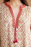 Nikasha_Red 100% Cotton Poplin Printed Mughal Mandarin Collar Tunic And Pant Set _Online_at_Aza_Fashions