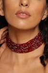 Swabhimann_Red Gold Tone Multi Layered Beaded Choker Necklace _Online_at_Aza_Fashions