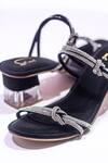 Soleart_Black Hand Embroidered - Beads And Glass Star Gazer Jewelled Strap Block Heels _Online_at_Aza_Fashions