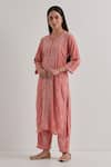 Priya Chaudhary_Pink Cotton Embroidered Chikankari Notched Neck Kurta Set _Online_at_Aza_Fashions